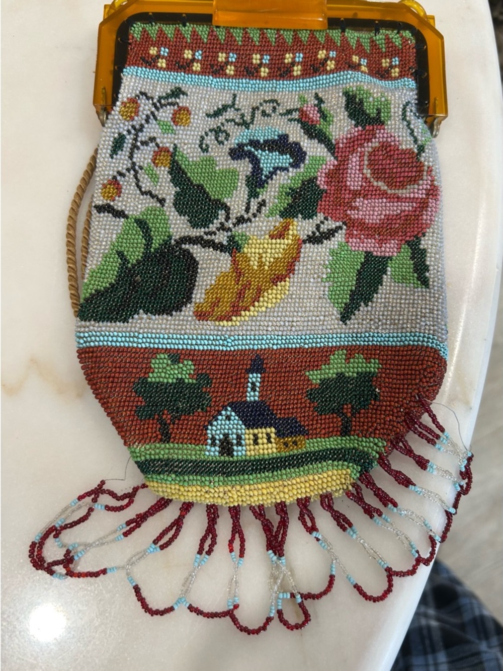 Source Unknown Multicolor Beaded Floral & Cottage Wristlet with Amber Frame - Picture 2 of 6